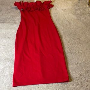 Red body con off the shoulder Zara dress
